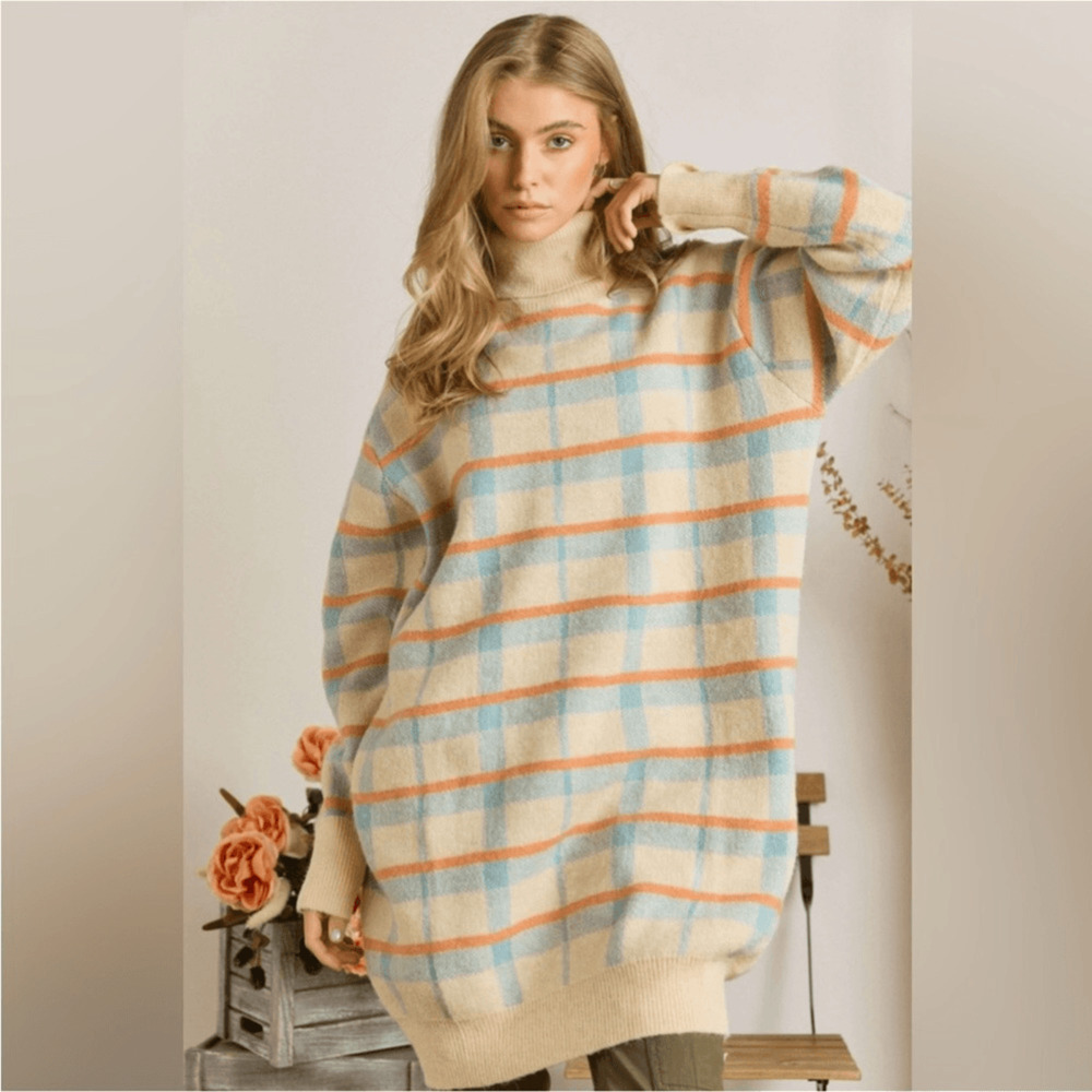 NEW ! Boho checkered turtleneck